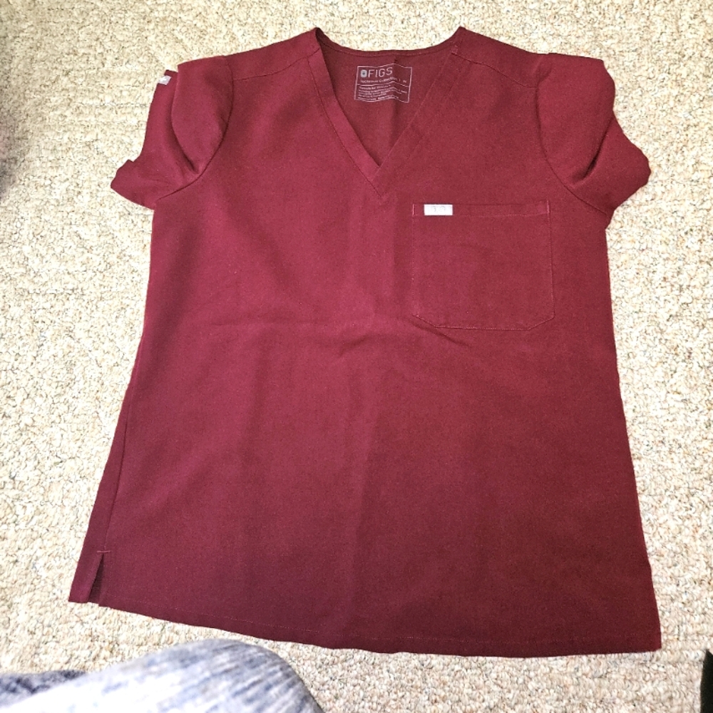 Figs Maroon V-Neck Short Sleeve Tee